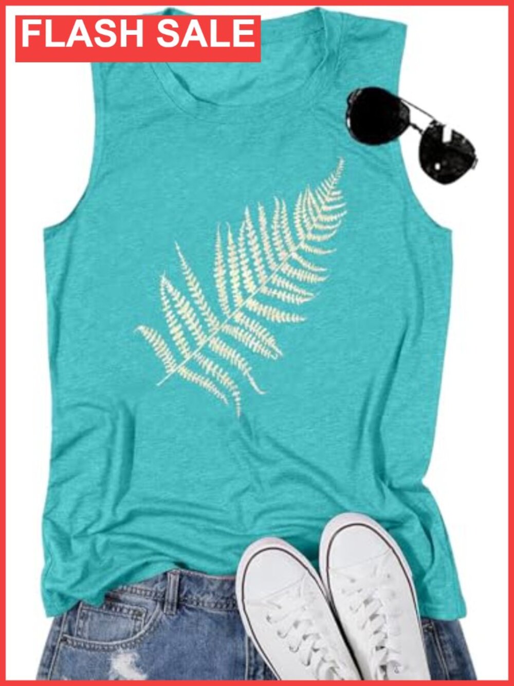 Women Leaf Graphic Tank Top Plant Print Sleeveless Summer Shirt